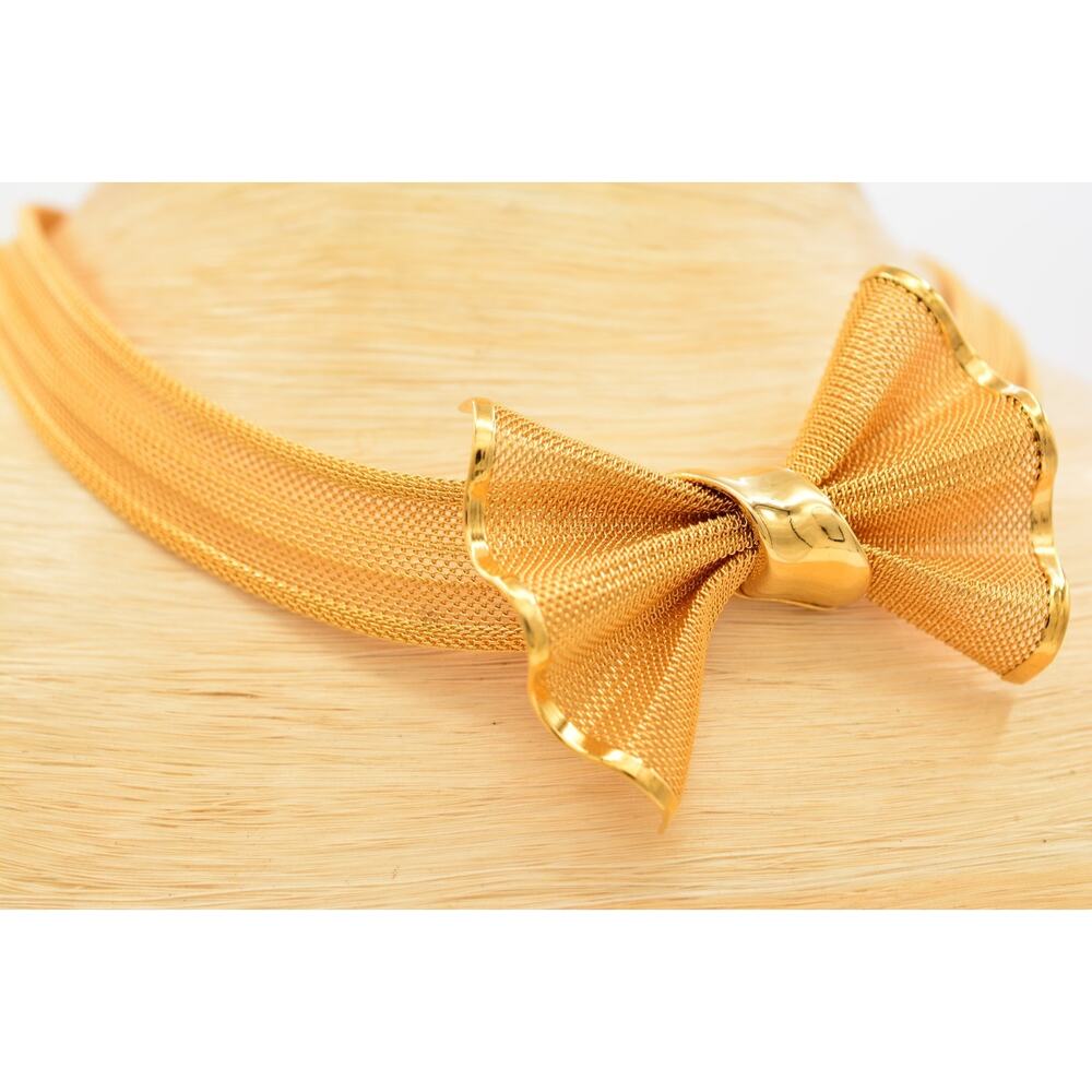 Givenchy Vintage Gold Mesh Bow Collar Necklace Statement Runway Signed 80s BinR - Picture 9 of 13